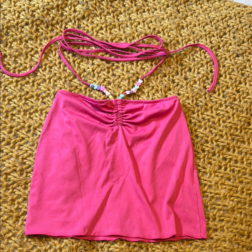 Pink Miniskirt with Beaded Tassels